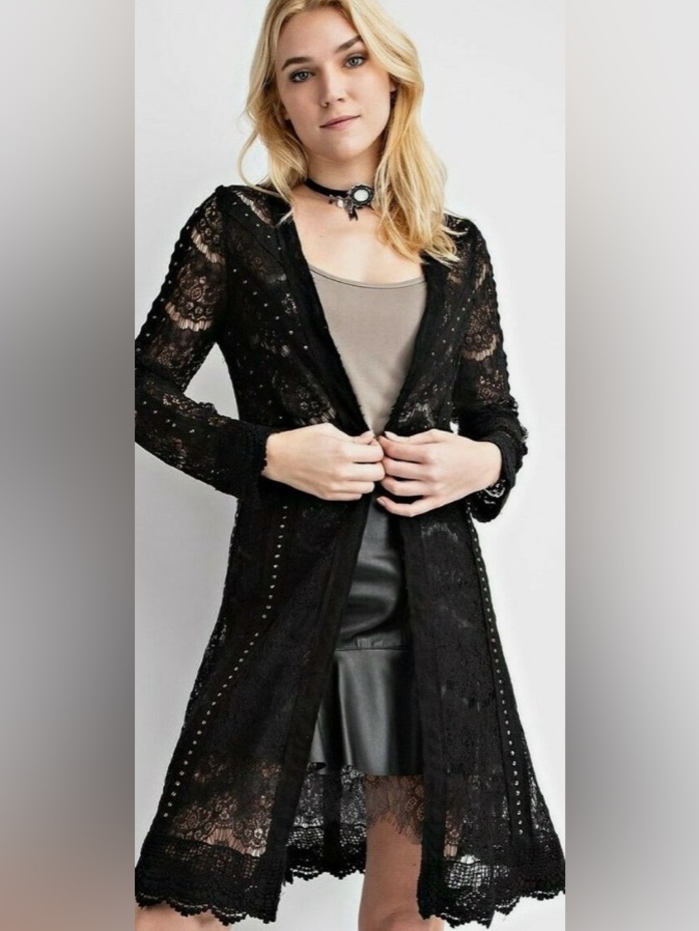 NEW VOCAL Woman Studded Lace Cardigan Black Wrap Jacket  Whimsigoth SZ S NWT